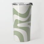 Retro Liquid Swirl Abstract Pattern Square Sage Green and Nearly White Travel Mug Gallery Image 2