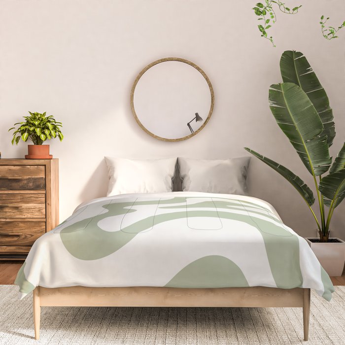 Retro Liquid Swirl Abstract Pattern Square Sage Green and Nearly White Comforter Gallery Image 3