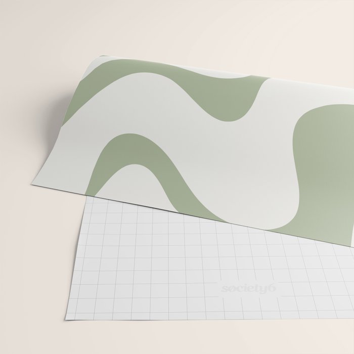 Retro Liquid Swirl Abstract Pattern Square Sage Green and Nearly White Wrapping Paper Gallery Image 2