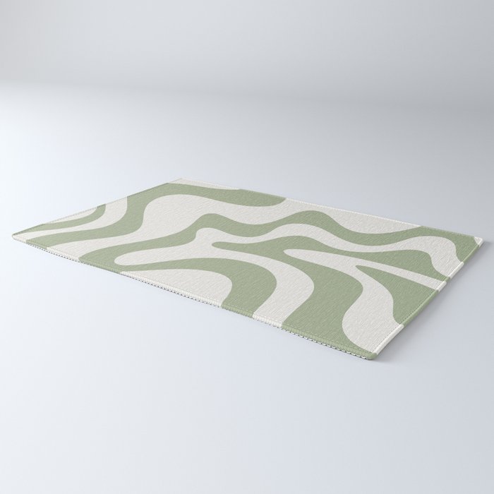 Retro Liquid Swirl Abstract Pattern Square Sage Green and Nearly White Rug Gallery Image 3