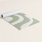 Retro Liquid Swirl Abstract Pattern Square Sage Green and Nearly White Yoga Mat Gallery Image 2