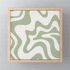 Retro Liquid Swirl Abstract Pattern Square Sage Green and Nearly White Mini Art Print Gallery Image 1