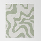 Retro Liquid Swirl Abstract Pattern Square Sage Green and Nearly White Throw Blanket Gallery Image 2