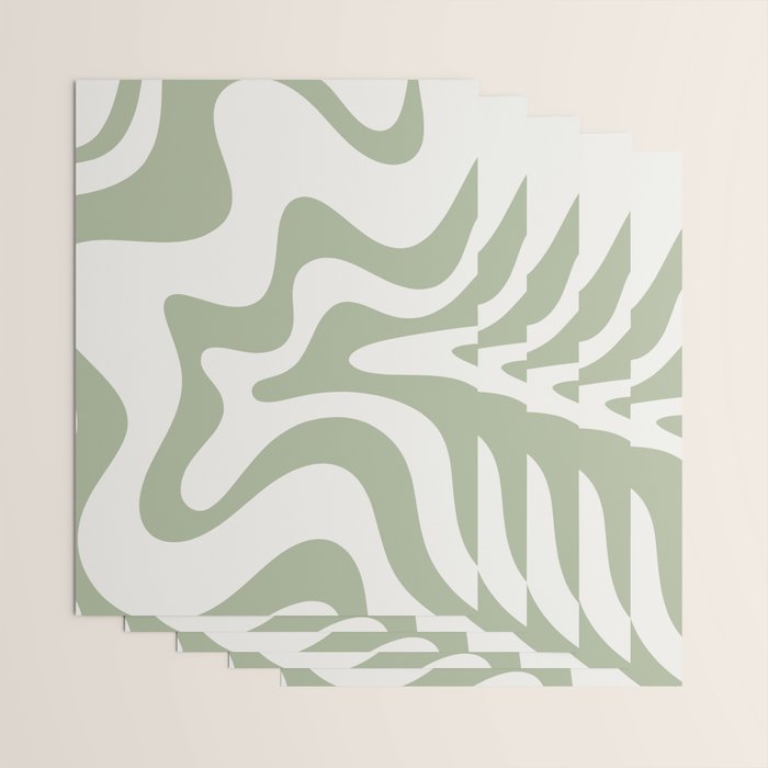 Retro Liquid Swirl Abstract Pattern Square Sage Green and Nearly White Wrapping Paper Gallery Image 3