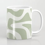 Retro Liquid Swirl Abstract Pattern Square Sage Green and Nearly White Coffee Mug Gallery Image 1