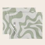 Retro Liquid Swirl Abstract Pattern Square Sage Green and Nearly White Placemat Gallery Image 1