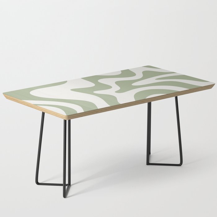 Retro Liquid Swirl Abstract Pattern Square Sage Green and Nearly White Coffee Table Gallery Image 1