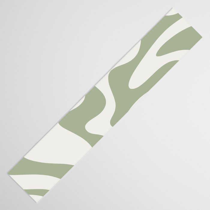 Retro Liquid Swirl Abstract Pattern Square Sage Green and Nearly White Table Runner Gallery Image 3