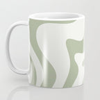 Retro Liquid Swirl Abstract Pattern Square Sage Green and Nearly White Coffee Mug Gallery Image 3