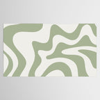 Retro Liquid Swirl Abstract Pattern Square Sage Green and Nearly White Tablecloth Gallery Image 2
