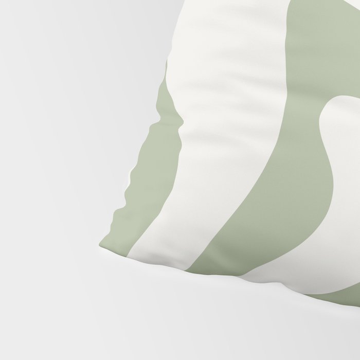 Retro Liquid Swirl Abstract Pattern Square Sage Green and Nearly White Pillow Sham Gallery Image 4