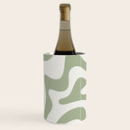 Retro Liquid Swirl Abstract Pattern Square Sage Green and Nearly White Wine Chiller Gallery Image 1