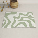 Retro Liquid Swirl Abstract Pattern Square Sage Green and Nearly White Rug Gallery Image 1