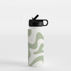 Retro Liquid Swirl Abstract Pattern Square Sage Green and Nearly White Water Bottle Gallery Image 1
