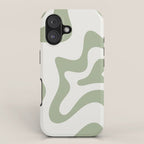 Retro Liquid Swirl Abstract Pattern Square Sage Green and Nearly White iPhone Case Gallery Image 1
