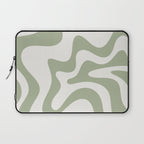 Retro Liquid Swirl Abstract Pattern Square Sage Green and Nearly White Laptop Sleeve Gallery Image 1