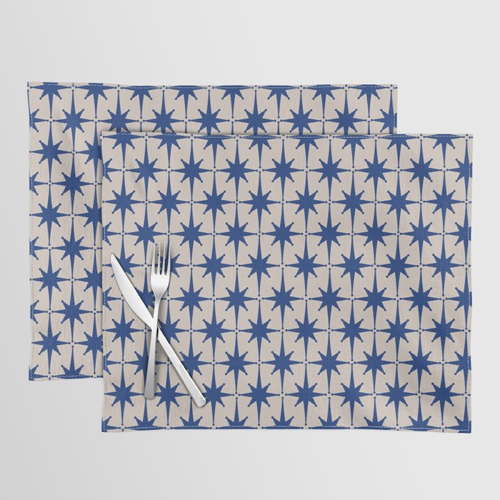 Mid-Century Modern Starburst Pattern 2 in Blue and Stone Placemat Gallery Image 1