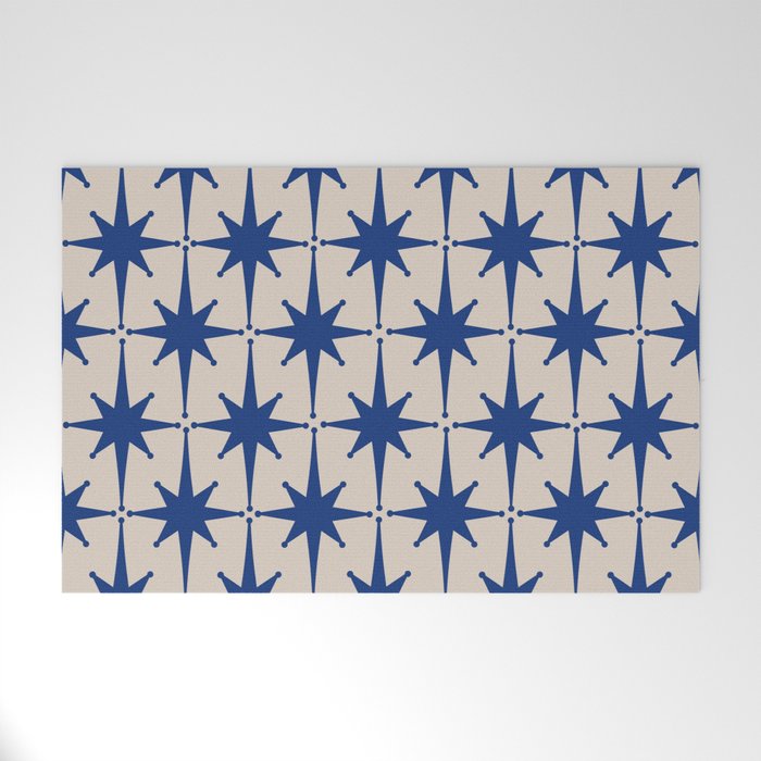  Mid-Century Modern Starburst Pattern 2 in Blue and Stone Welcome Mat Gallery Image 1