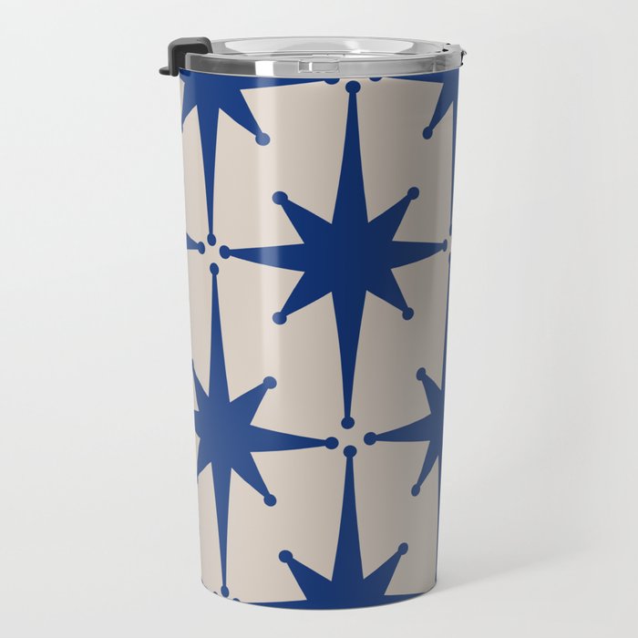  Mid-Century Modern Starburst Pattern 2 in Blue and Stone Travel Mug Gallery Image 3