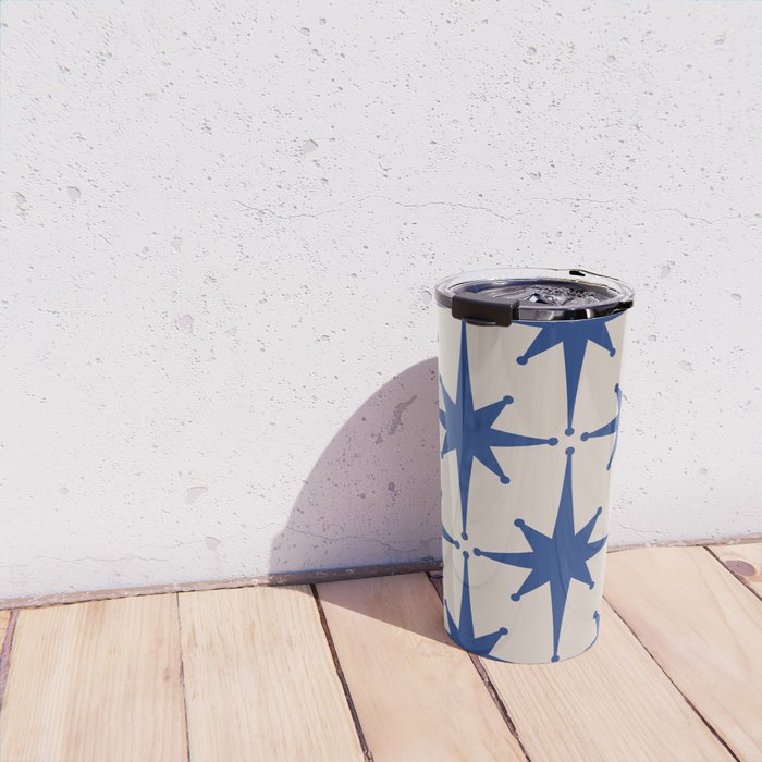  Mid-Century Modern Starburst Pattern 2 in Blue and Stone Travel Mug Gallery Image 4