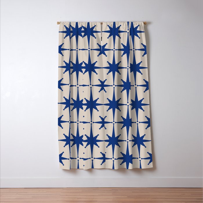  Mid-Century Modern Starburst Pattern 2 in Blue and Stone Window Curtain Gallery Image 3
