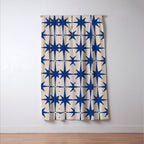 Mid-Century Modern Starburst Pattern 2 in Blue and Stone Window Curtain Gallery Image 3