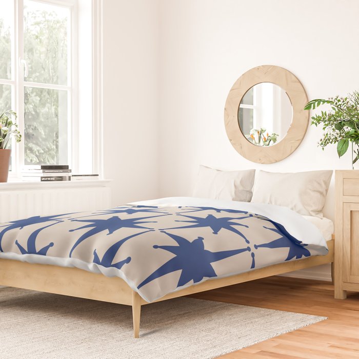  Mid-Century Modern Starburst Pattern 2 in Blue and Stone Duvet Cover Gallery Image 2