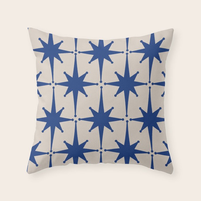  Mid-Century Modern Starburst Pattern 2 in Blue and Stone Throw Pillow Gallery Image 1