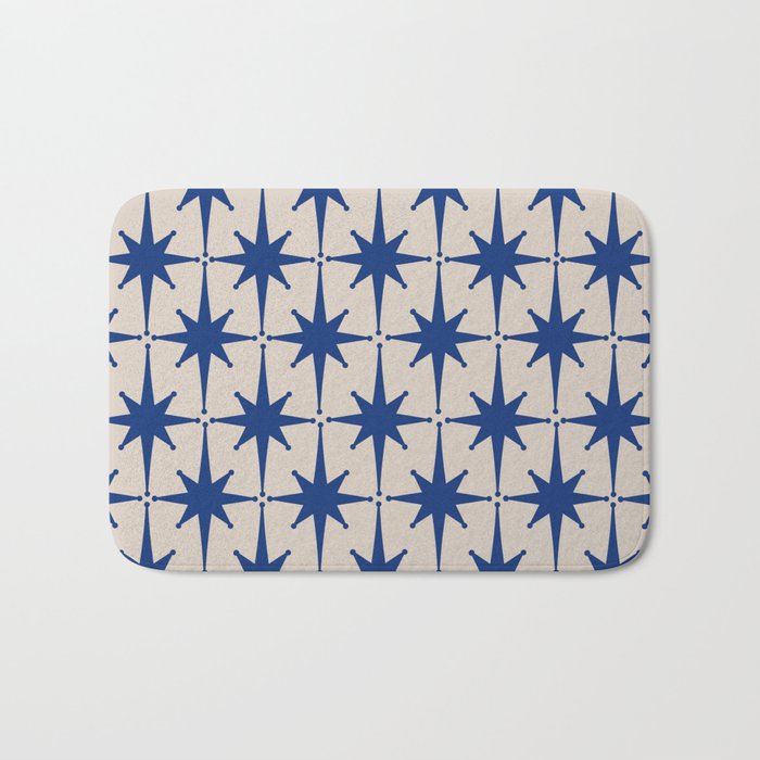  Mid-Century Modern Starburst Pattern 2 in Blue and Stone Bath Mat Gallery Image 1