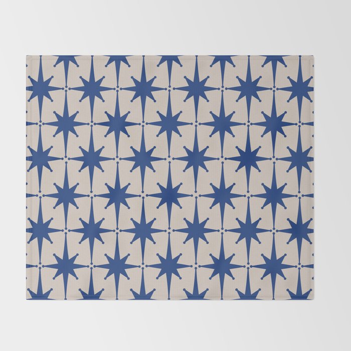  Mid-Century Modern Starburst Pattern 2 in Blue and Stone Throw Blanket Gallery Image 2