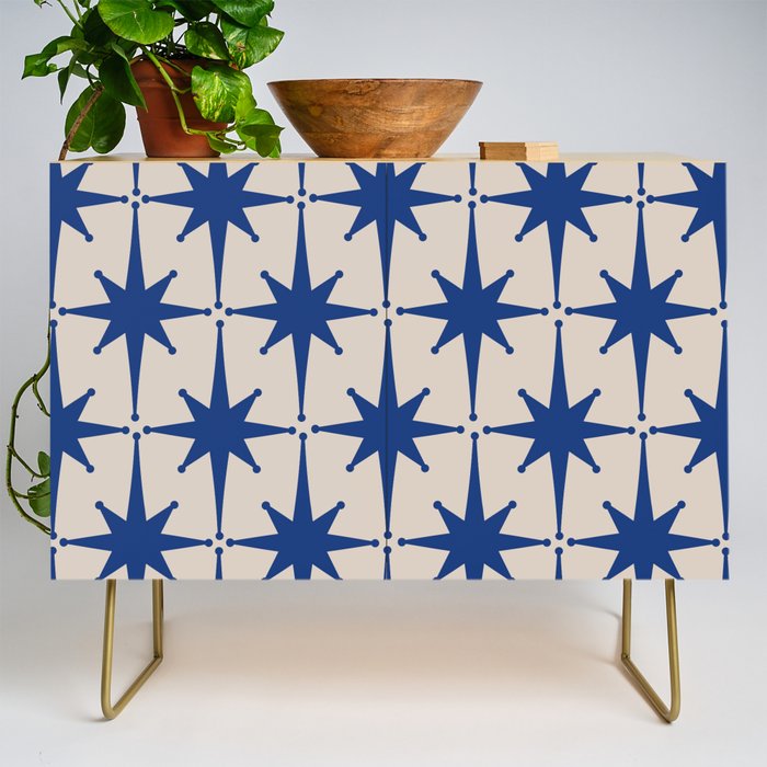  Mid-Century Modern Starburst Pattern 2 in Blue and Stone Credenza Gallery Image 1
