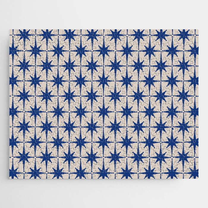  Mid-Century Modern Starburst Pattern 2 in Blue and Stone Jigsaw Puzzle Gallery Image 1