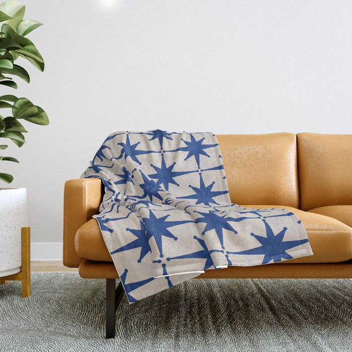  Mid-Century Modern Starburst Pattern 2 in Blue and Stone Throw Blanket Gallery Image 1
