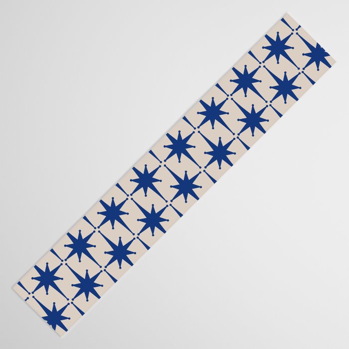  Mid-Century Modern Starburst Pattern 2 in Blue and Stone Table Runner Gallery Image 3