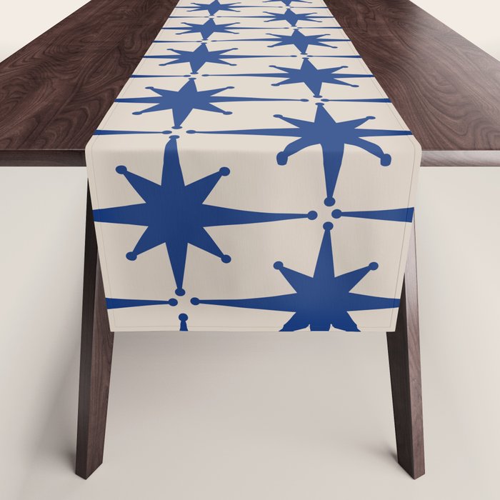  Mid-Century Modern Starburst Pattern 2 in Blue and Stone Table Runner Gallery Image 1