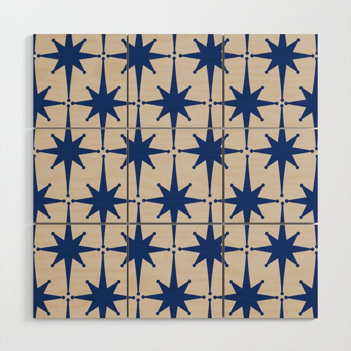 Mid-Century Modern Starburst Pattern 2 in Blue and Stone Wood Wall Art Gallery Image 1