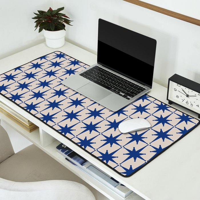  Mid-Century Modern Starburst Pattern 2 in Blue and Stone Desk Mat Gallery Image 2