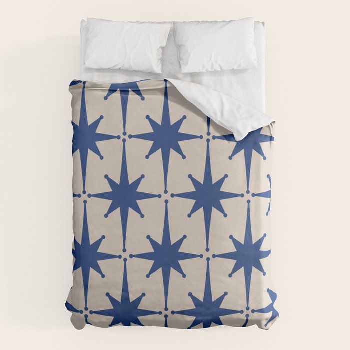  Mid-Century Modern Starburst Pattern 2 in Blue and Stone Duvet Cover Gallery Image 1
