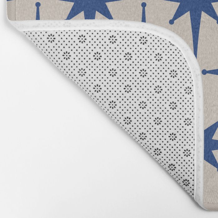  Mid-Century Modern Starburst Pattern 2 in Blue and Stone Bath Mat Gallery Image 2