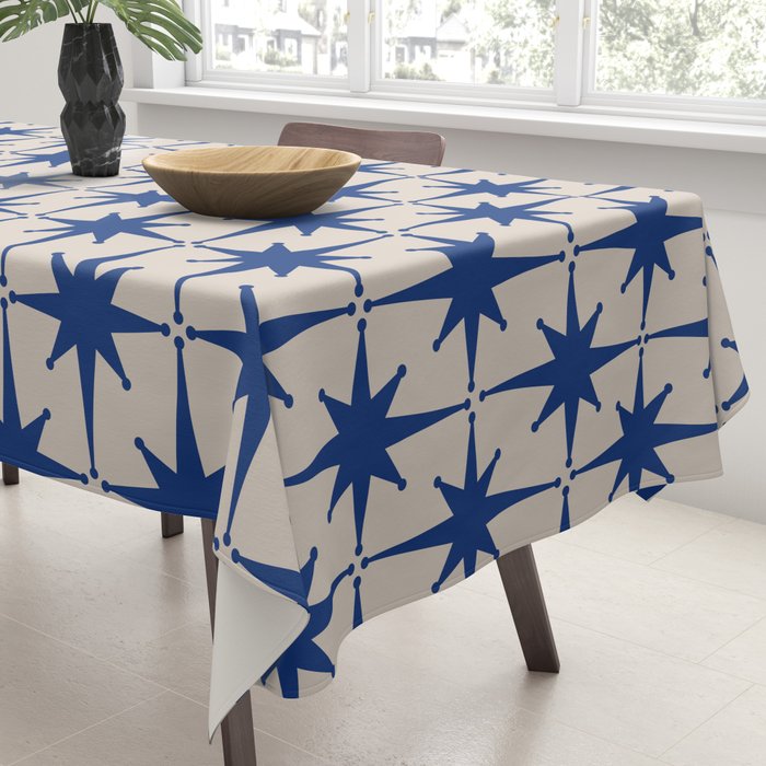  Mid-Century Modern Starburst Pattern 2 in Blue and Stone Tablecloth Gallery Image 3