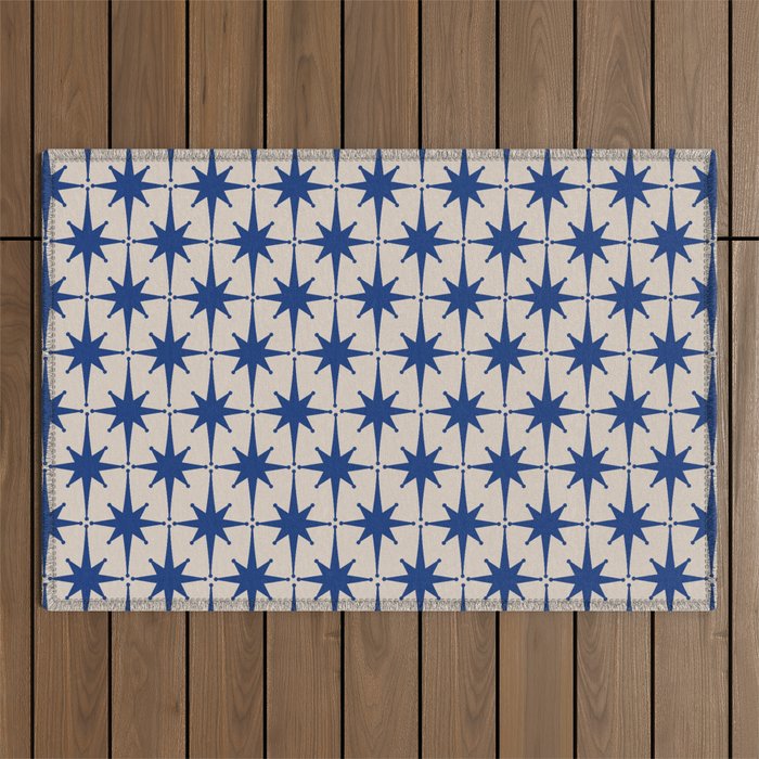  Mid-Century Modern Starburst Pattern 2 in Blue and Stone Outdoor Rug Gallery Image 1