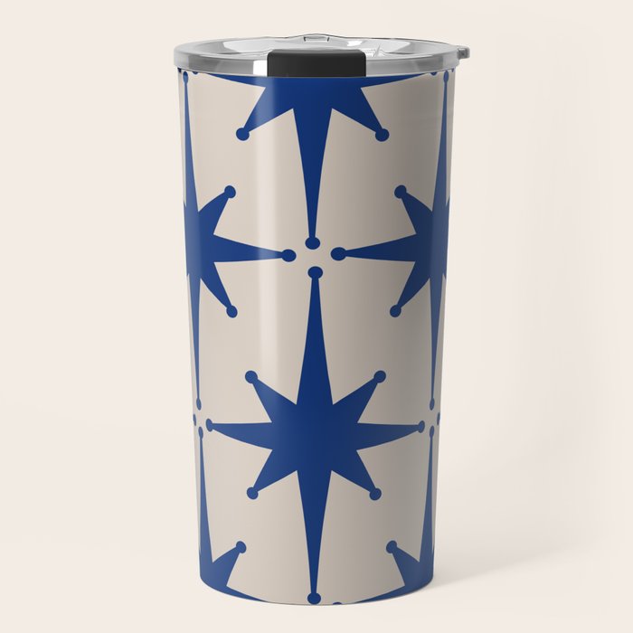  Mid-Century Modern Starburst Pattern 2 in Blue and Stone Travel Mug Gallery Image 1