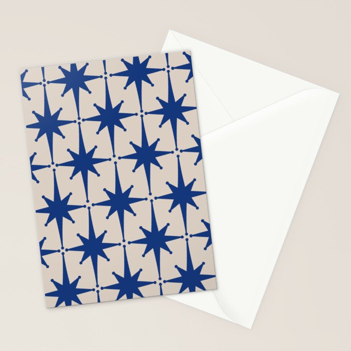  Mid-Century Modern Starburst Pattern 2 in Blue and Stone Stationery Card Gallery Image 2