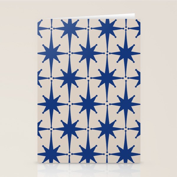  Mid-Century Modern Starburst Pattern 2 in Blue and Stone Stationery Card Gallery Image 2