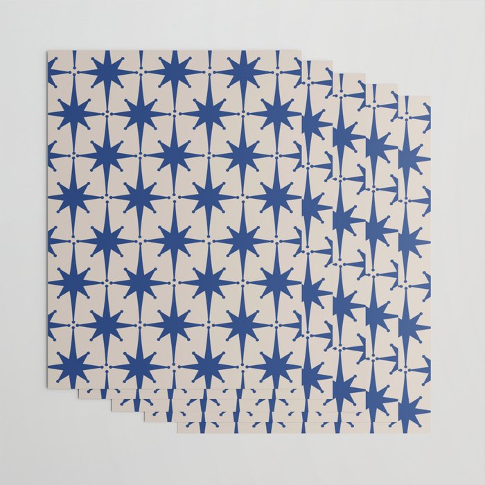  Mid-Century Modern Starburst Pattern 2 in Blue and Stone Wrapping Paper Gallery Image 3