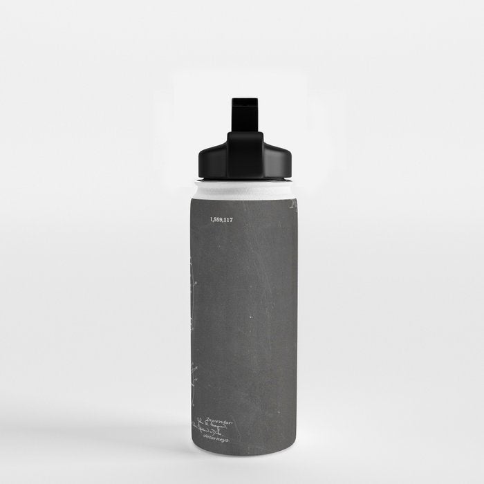 American Football Patent - Football Art - Black Chalkboard Water Bottle Gallery Image 2