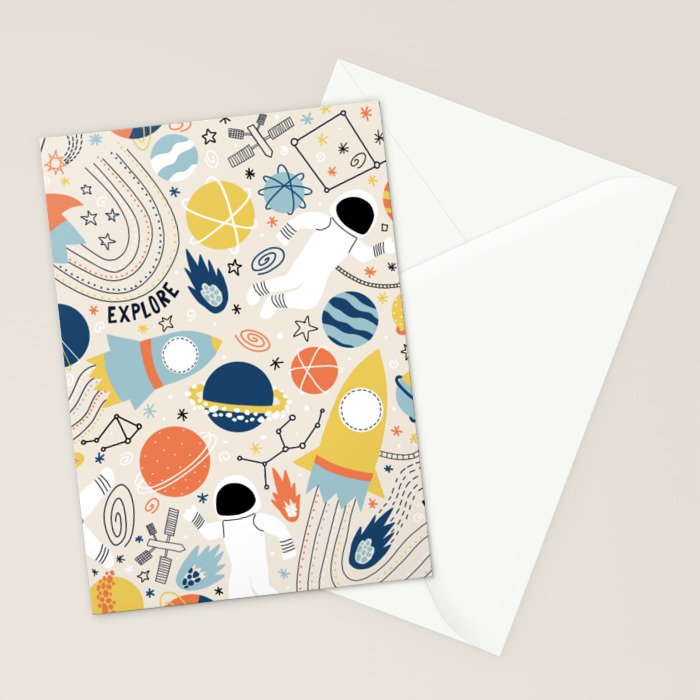 Space Planets Astronaut Pattern Stationery Card Gallery Image 2