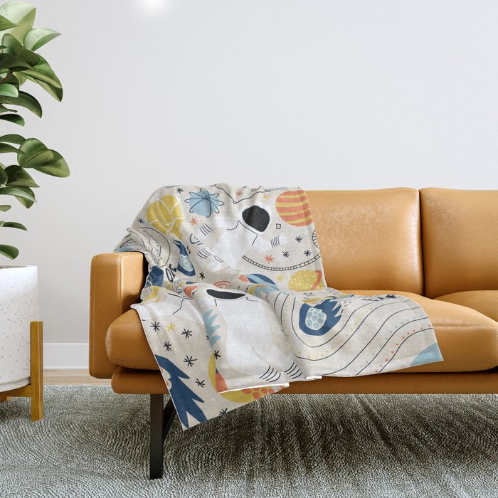 Space Planets Astronaut Pattern Throw Blanket Gallery Image 1