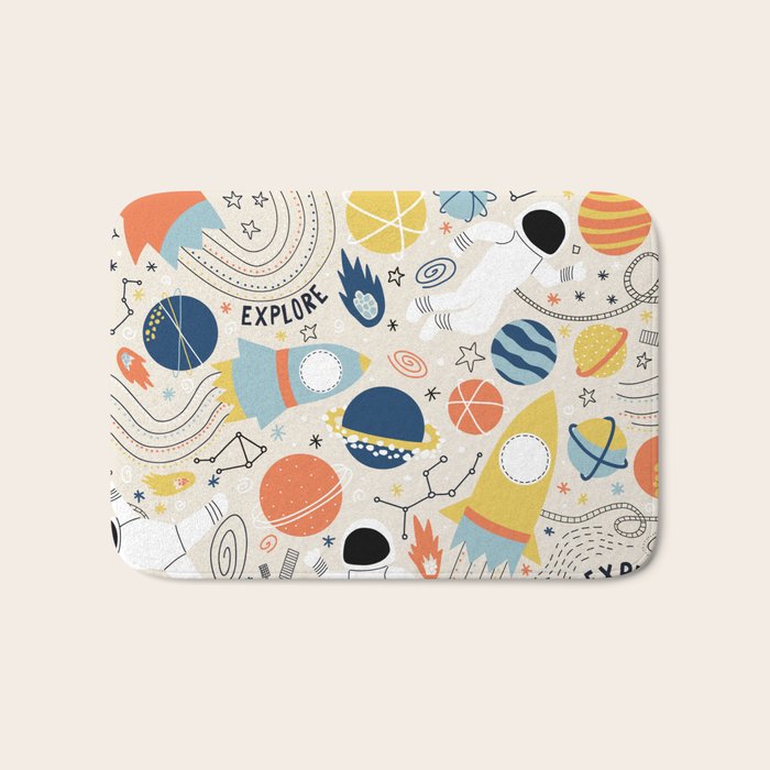 Space Planets Astronaut Pattern Bath Mat Gallery Image 1
