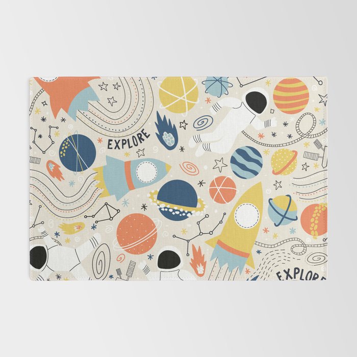 Space Planets Astronaut Pattern Rug Gallery Image 2